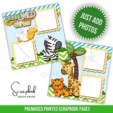 Birthday Zoo Safari Scrapbook Pages PRINTED Premade Scrapbook Quick Pages 126