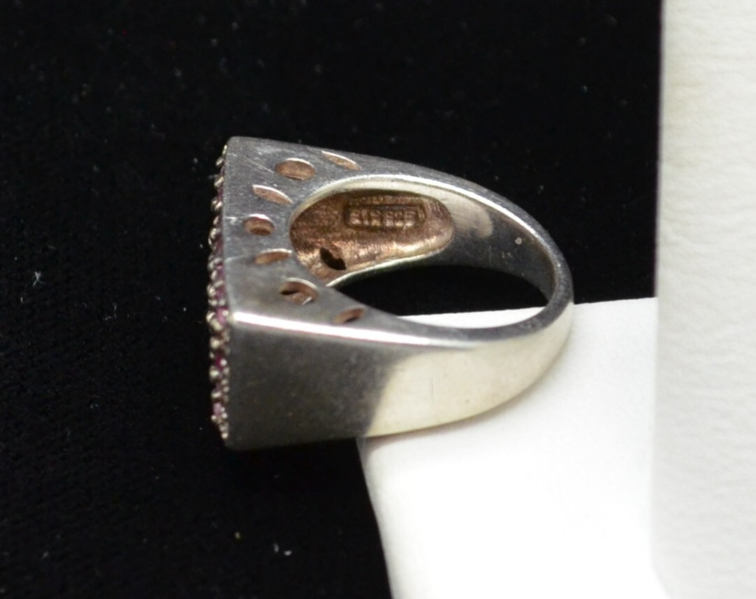Sterling Silver Rectangular Ring w/ Red and Pink … - image 5