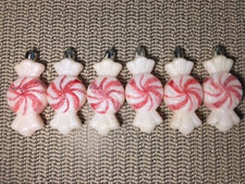 Peppermint Candy Christmas Ornaments Frosted Sparkle  Set of 6  NEW