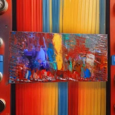 Modern Vibrant/Glowing See Vid Orig Rare Abstract Acrylic Painting Canvas 10x20