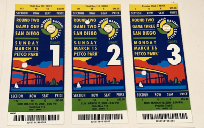 2009 WBC World Baseball Classic Games 1 2 3 4 5 6 FULL Ticket Stub
