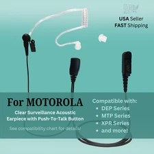 FBI Style Acoustic Clear Tube PTT Earpiece for Motorola XPR3000 XPR3500e DEP550
