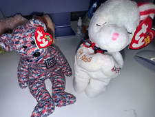 Lot of 2 Collector's TY Beanie Babies ~ USA & American Blessing Praying Bear