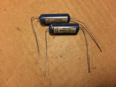 2 NOS Vintage Blue Molded Ajax .033 uf 600v Guitar Tone Capacitors Tested Good 