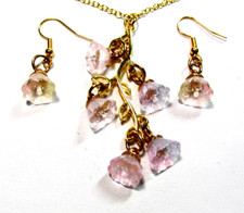 Gold Tone Pale Pink Glass Flower 18" Necklace  Pierced Earrings - NWOT  3287 