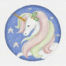 "She" UNICORN with Pink Mane  Holly HP Needlepoint Ornament Canvas Rebecca Wood