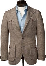 Men's Suit Herringbone Tweed Vintage Jacket Coat Groom Tuxedo Party Prom Blazer