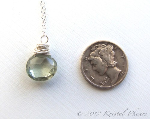 Green Amethyst necklace in sterling silver - minimalist natural gemstone - Picture 7 of 7