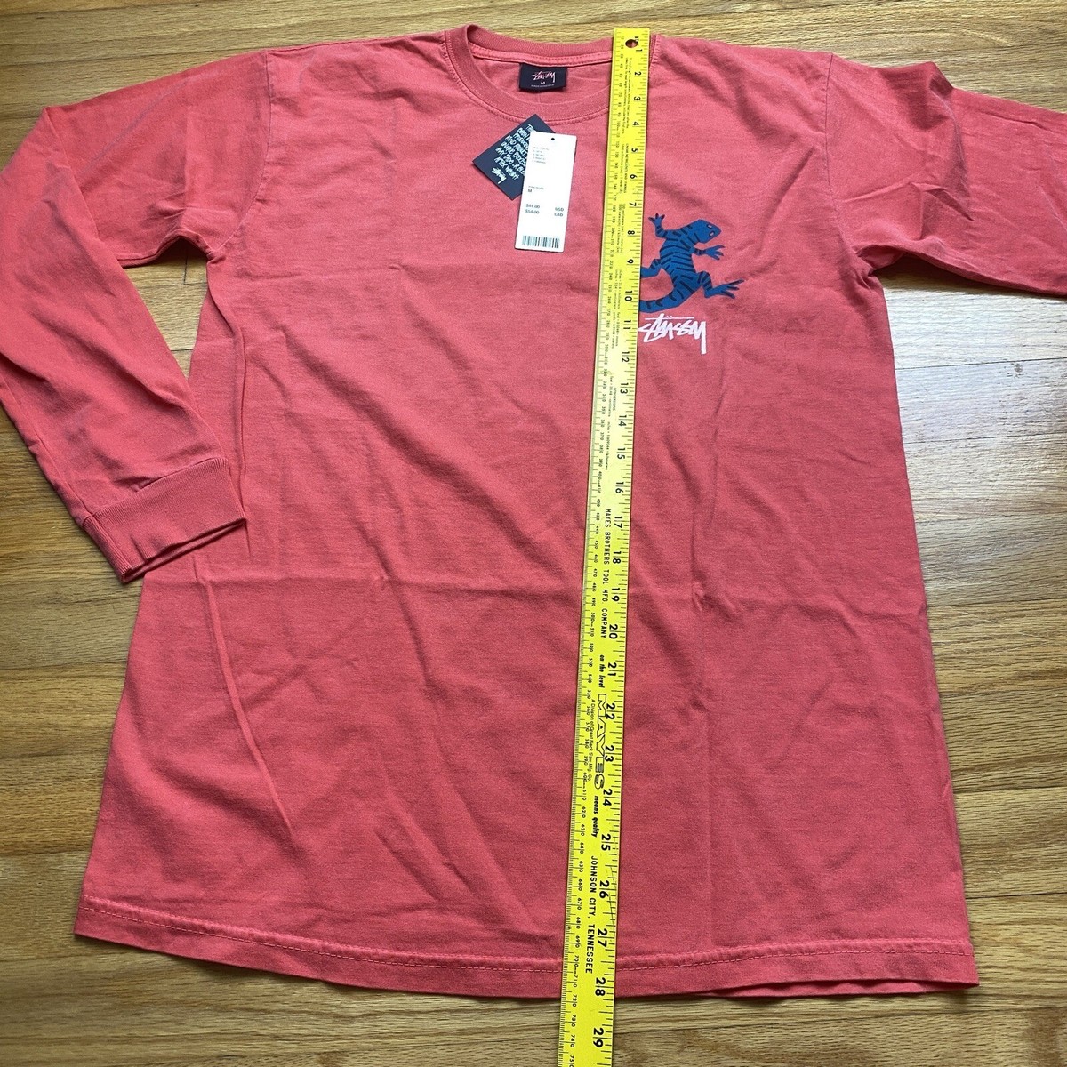 Stussy Gecko Pigment Dyed LS Tee Shirt Medium Red Long Sleeve