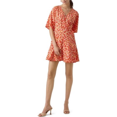 Vero Moda Fie Fame Red Floral Print Wrap Mini Dress Size Small NWT
