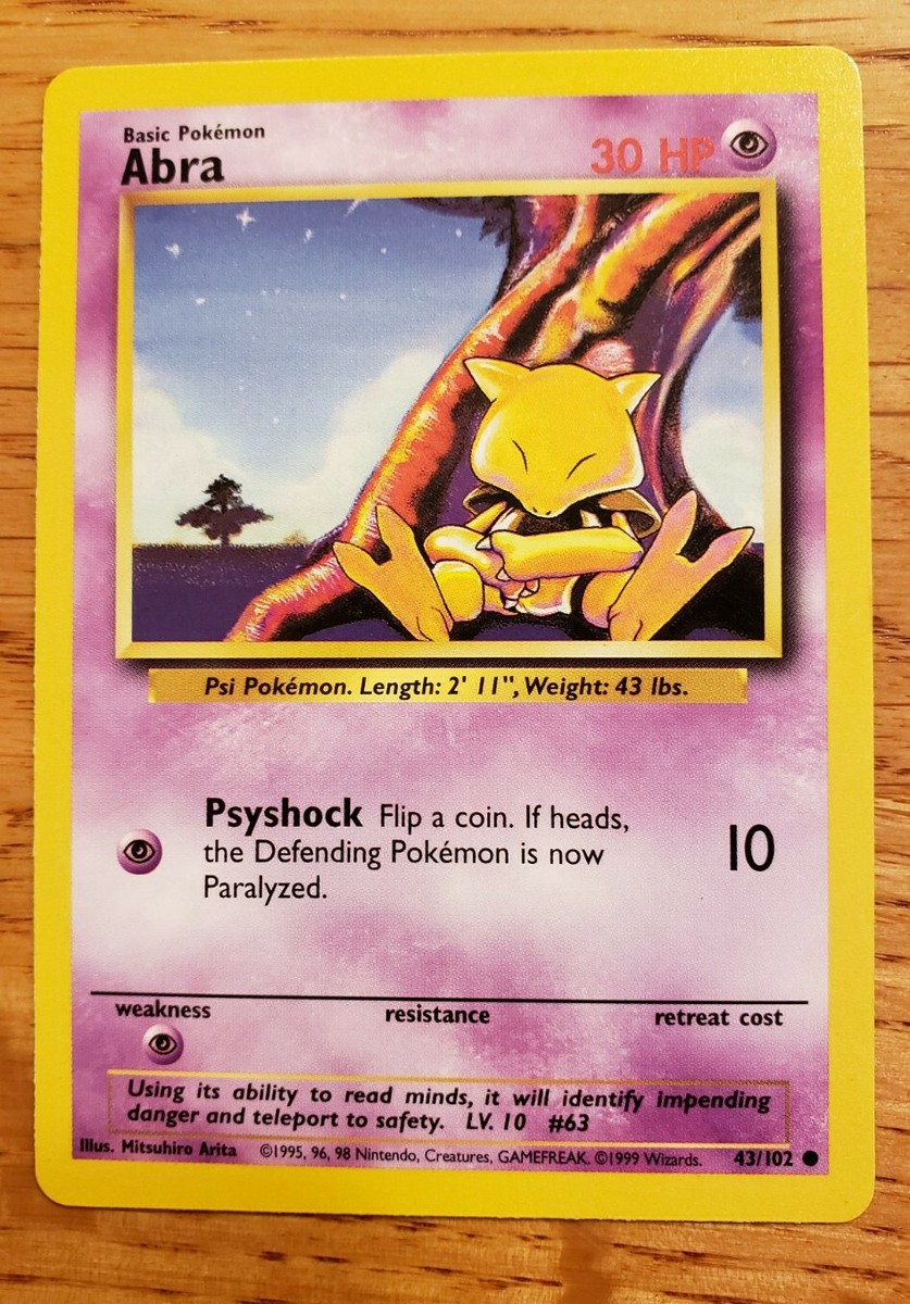 1995 abra pokemon card Graded 1st Edition (49/82) if tails Rare 1995 Abra Pokemon Card