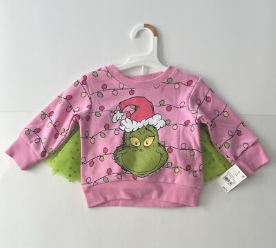 Girls 12 Months Grinch Holiday Lights Sweatshirt With Tutu