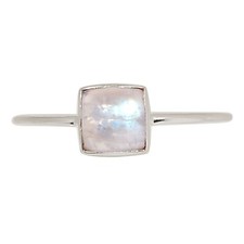 Natural Rainbow Moonstone - India 925 Silver Ring Jewelry s.6 ALLR-32238
