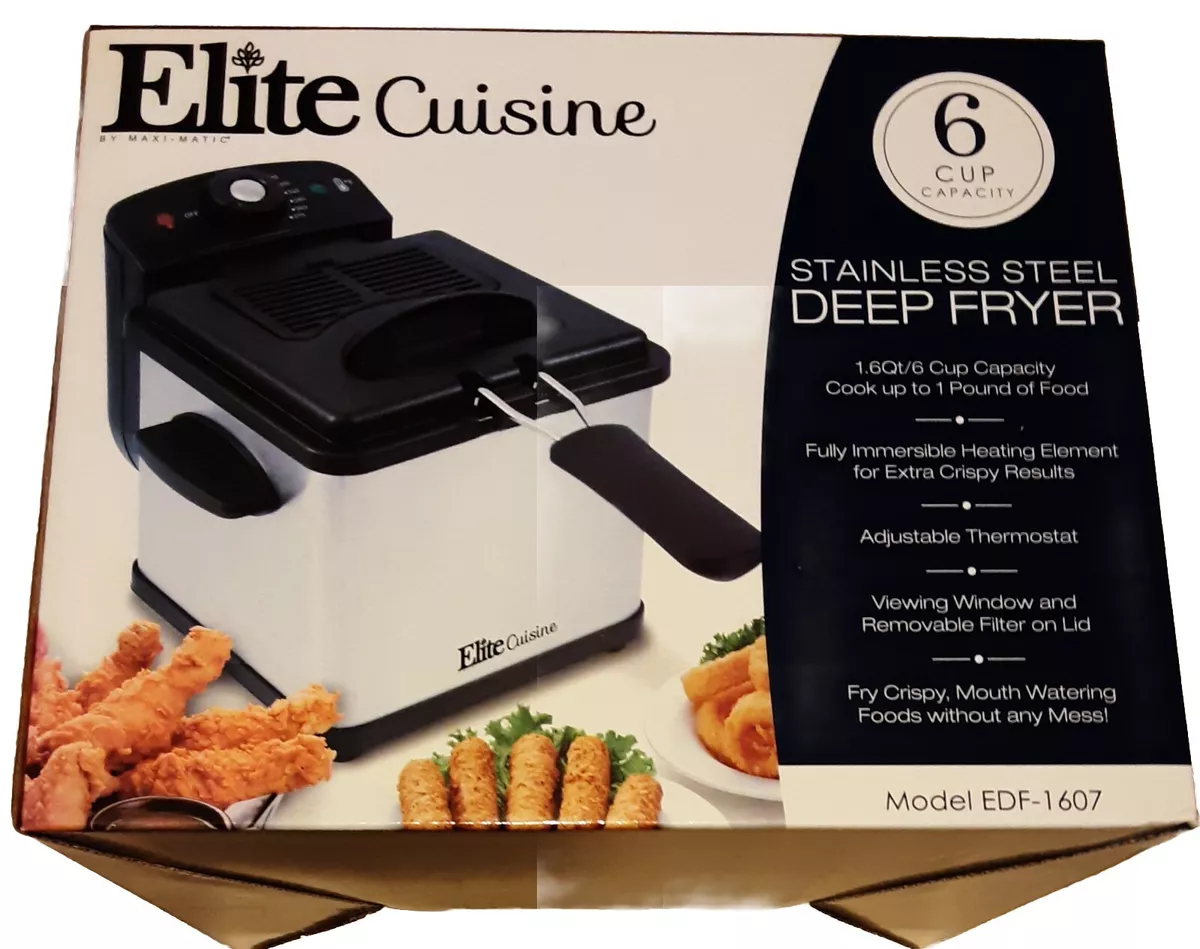 Elite Gourmet Stainless Steel Deep Fryer EDF-1607 800-Watt 1.6 Quart NEW