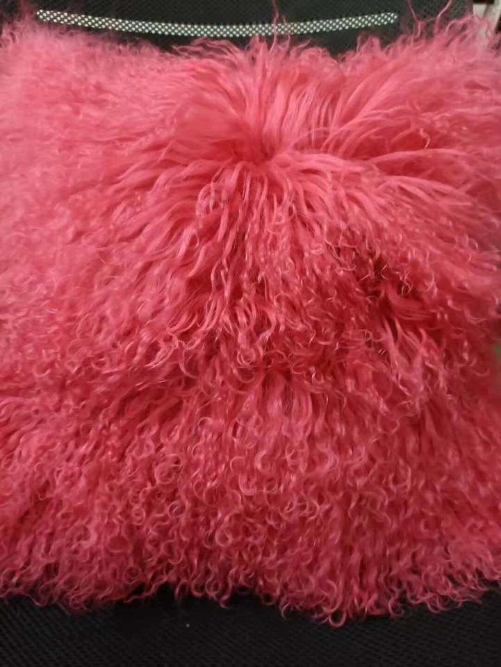 REAL MONGOLIAN TIBETAN SHEEPSKIN CUSHION COVER LONG CURLY FUR PILLOWCASE 16x16in - Image 2 of 4