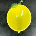 Vintage Murano Glass Lemon Form Bowl Yellow Cased Glass With Applied Leaf
