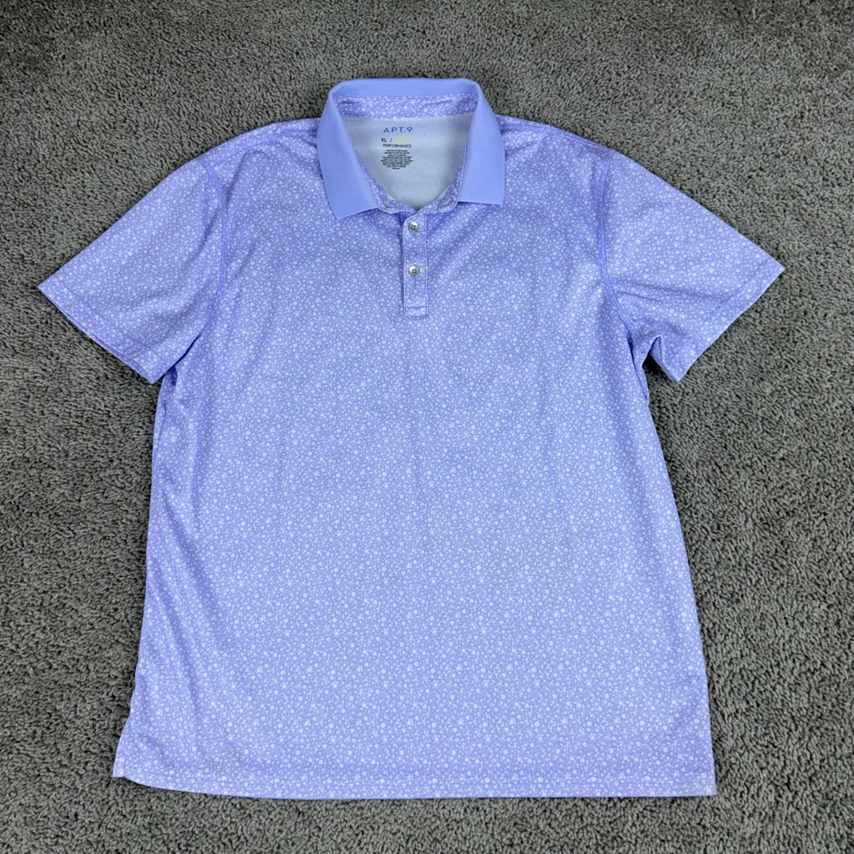 Apt 9 Polo Shirt Mens Extra Large Purple White Floral Print Polyester Blend READ - Image 2 of 4