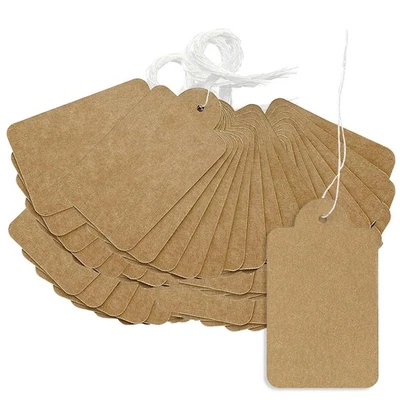 CENTRALDEPOT247 500pcs Kraft Paper Price Tags with String, 35 x 22mm, Brown Labels