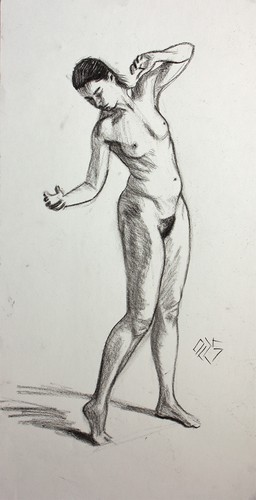 Original Female Charcoal on paper life Drawing nude Girl woman artwork realism
