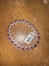 22 Natural Rubys with Diamond Tennis Bracelet .925 Sterling Silver Bracelet