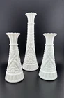 Vintage, Milk Glass, Stars and Bars Bud Vases, by Anchor Hocking Set of 3