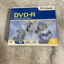 NIB Verbatim DVD-R - Up to 8X Speed, 4.7GB Data/120 Min. Video - 5 Pack