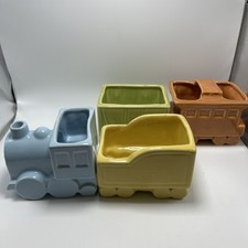 Vintage Four Piece Shawnee Pottery Train Railroad Planter Nursery Vanity Decor