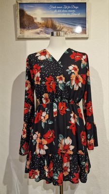Sommerkleid Kleid Kurz Blumen Schwarz  Gr 40 - Top