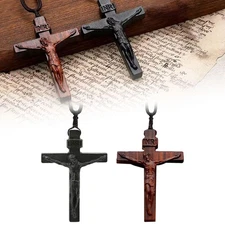 Wooden Crucifix Wood Pendant Religious Jewelry Accessories Cross Necklace TL