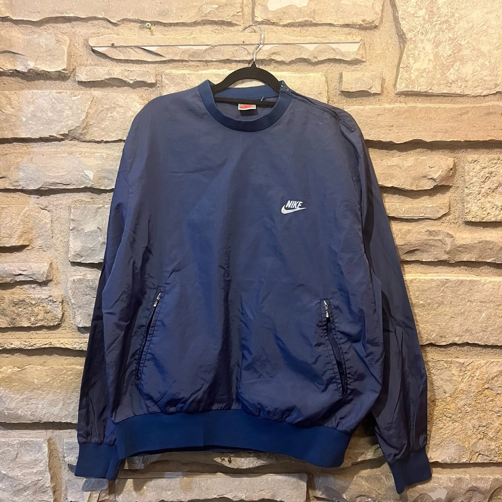 Vintage Nike Navy Blue Nylon Pullover Windbreaker Jacket Size M