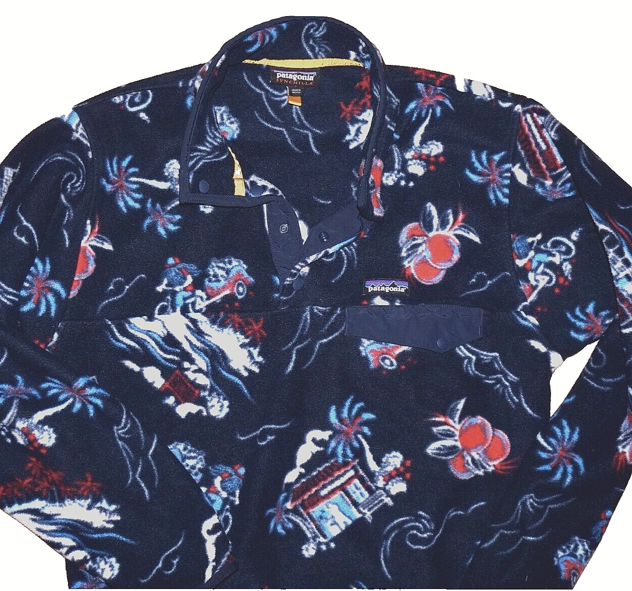PATAGONIA SYNCHILLA Blue ALOHA RICKSHAW C-STREET Hawaiian Fleece Pullover SMALL image 2