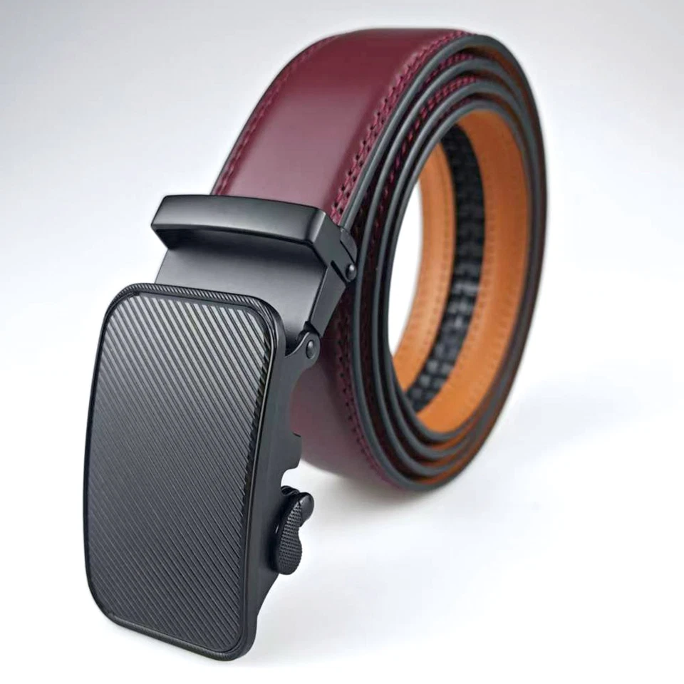 Cinturones de cinturón de trinquete de cuero de microfibra para hombre con hebilla automática ajustable Foto 3 de 4