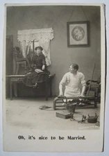 It's Nice to Be Married; Wife Henpecks Husband; Old 1907 RPPC Bamforth Postcard