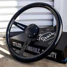 14" Matte Black Steering Wheel With Black Wood Grip