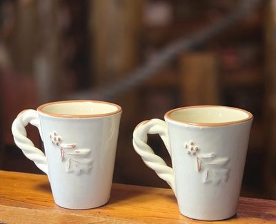 #ad Set of 2 Home Italy Pottery Mug Coffee Cup Braided Rope Handle Oak Leaf Replace $21.95