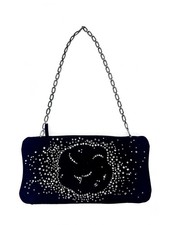Chanel Black Satin Camellia Crystal Embellished Clutch Chain Evening Small Bag