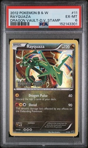 RAYQUAZA 2012 POKEMON B & W DRAGON VAULT STAMPED BLISTER PROMO 11/20 PSA 6
