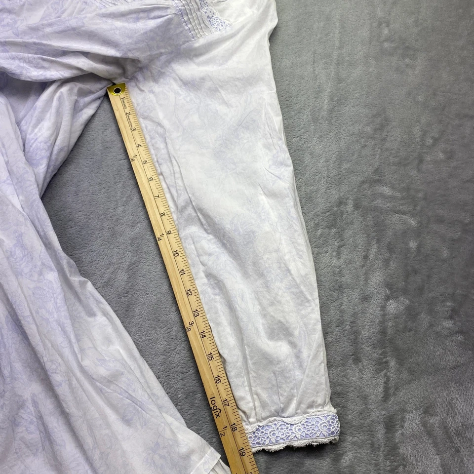 Camisón Eileen West para mujer blanco estampado floral manga larga botón delantero talla M Foto 4 de 4