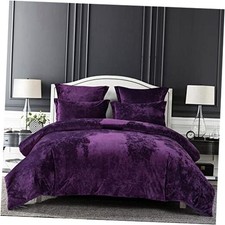 Distressed Velvet Comforter Set, Distressed Velvet Face and Queen Purple