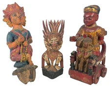 Lot 3 Antique Thai East Asian Carved Wood Temple Deity Goddess Statue Figures
