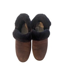 UGG Dark Brown Suede Shearling Cuff Slip-On Slippers
