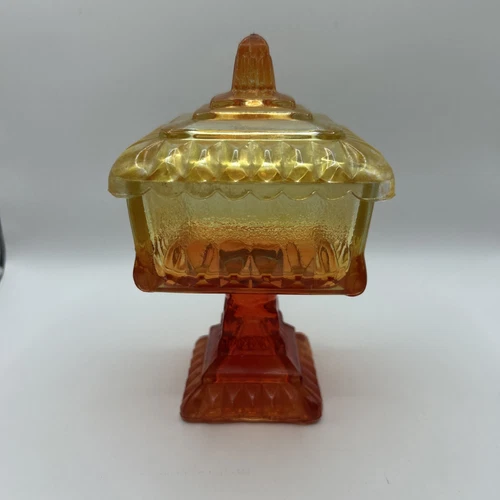 Jeanette Glass Ombre Candy Dish Wedding Box Vintage Red And Yellow