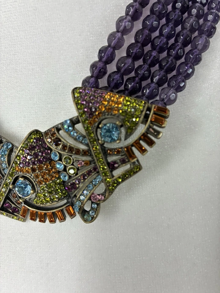 Heidi Daus Purple Amethyst Multi-strand Egyptian Revival Necklace Signed - Image 4 of 4