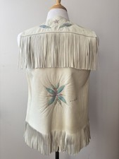 Fringe Leather Vest Cream Vintage Handmade Native American Southwestern Western