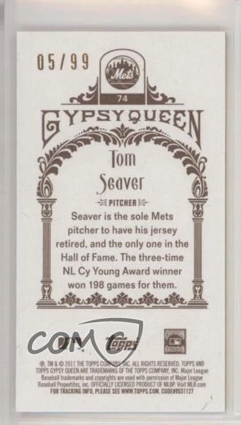 2011 Topps Gypsy Queen Mini Sepia /99 Tom Seaver #74 HOF - Image 2 of 2