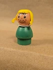 Vintage Fisher-Price Little People Wood Green Blonde Pigtails Excellent