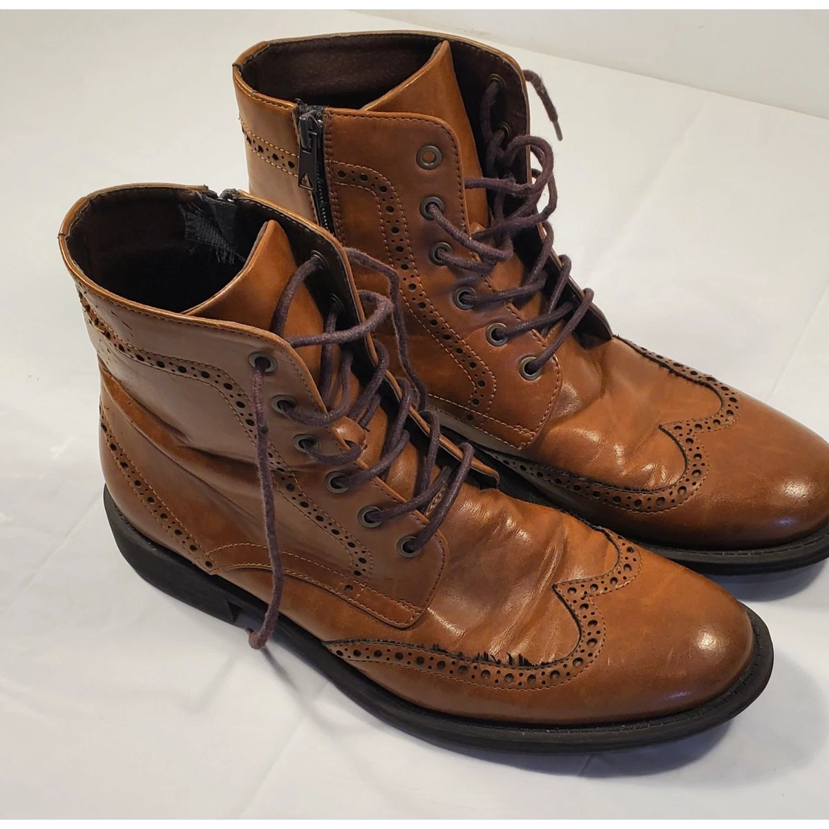 Kenneth Cole Unlisted Brown Leather Lace-Up Combat Boots Kenneth Cole Unlisted Lace Up Boots for Men for Sale | Shop  main image 2