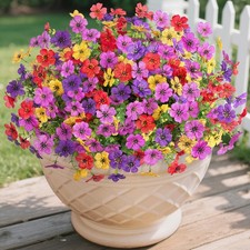 Artificial Flowers for Outdoors Potted Spring Decor, 12 Bundles Fake Summer Dais