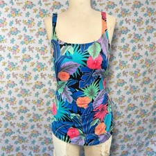 Vintage Tropical Swimsuit Full coverage Hipster With Front Skirt
