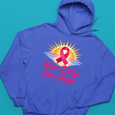 AF Merch Kapuzenpullover New Day New Hope Hoodie Pink Ribbon Krebs Awareness